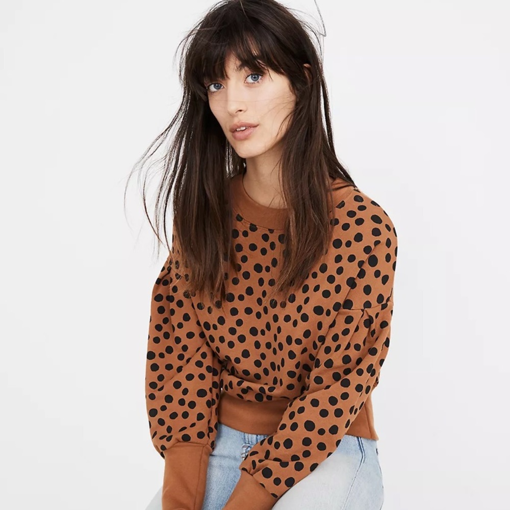 Madewell Pleat-Sleeve Sweatshirt in Leopard Dot